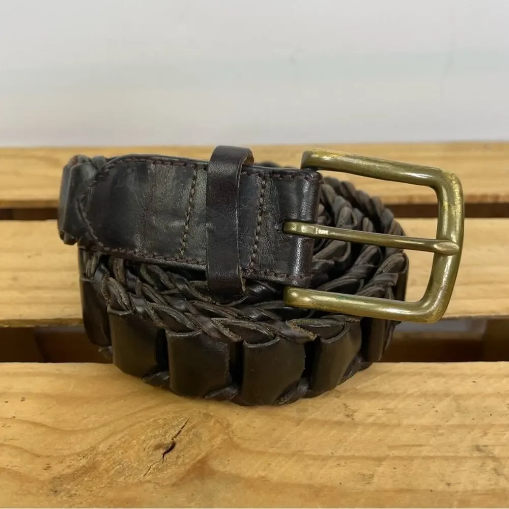 Orvis dark brown leather chain link belt men's size 46 solid brass buckle
